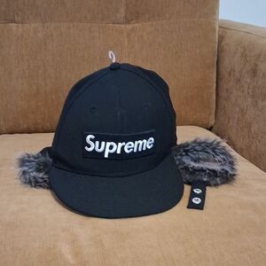 Supreme Black Hat with Faux Fur Details